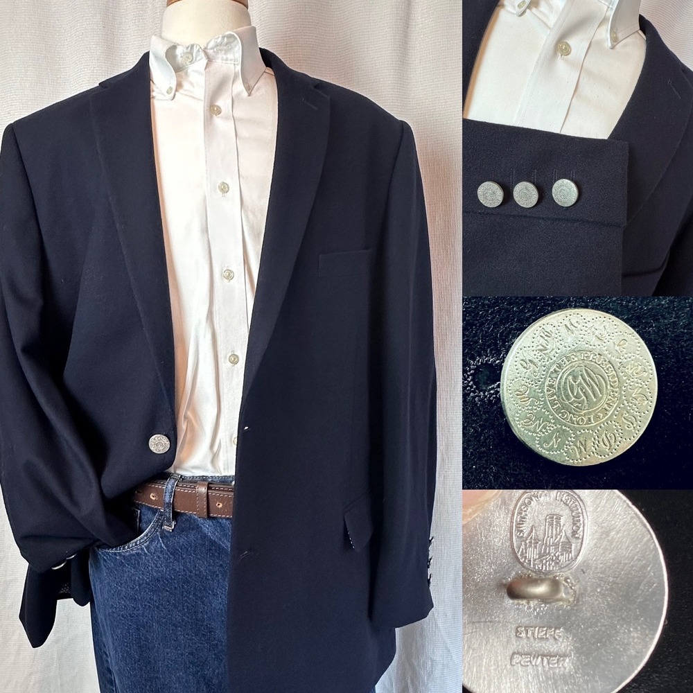 Pierre Laurant Blazer‎ Rare George Washington Pewter Buttons Navy Blue 50L